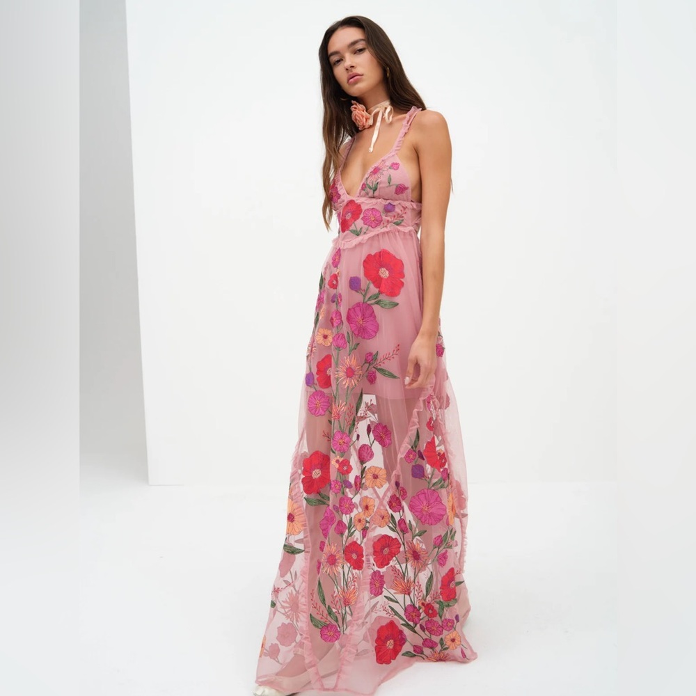 NWT For Love And Lemons Kaylee Maxi Dress - M - Pink